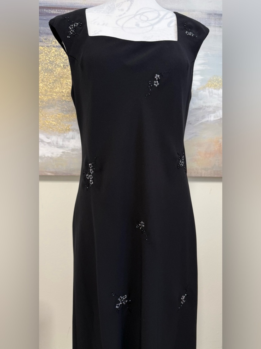 JONES NEW YORK Square neck, Cap Sleeves, Beaded, Fully Lined Dress, Black - Picture 2 of 13